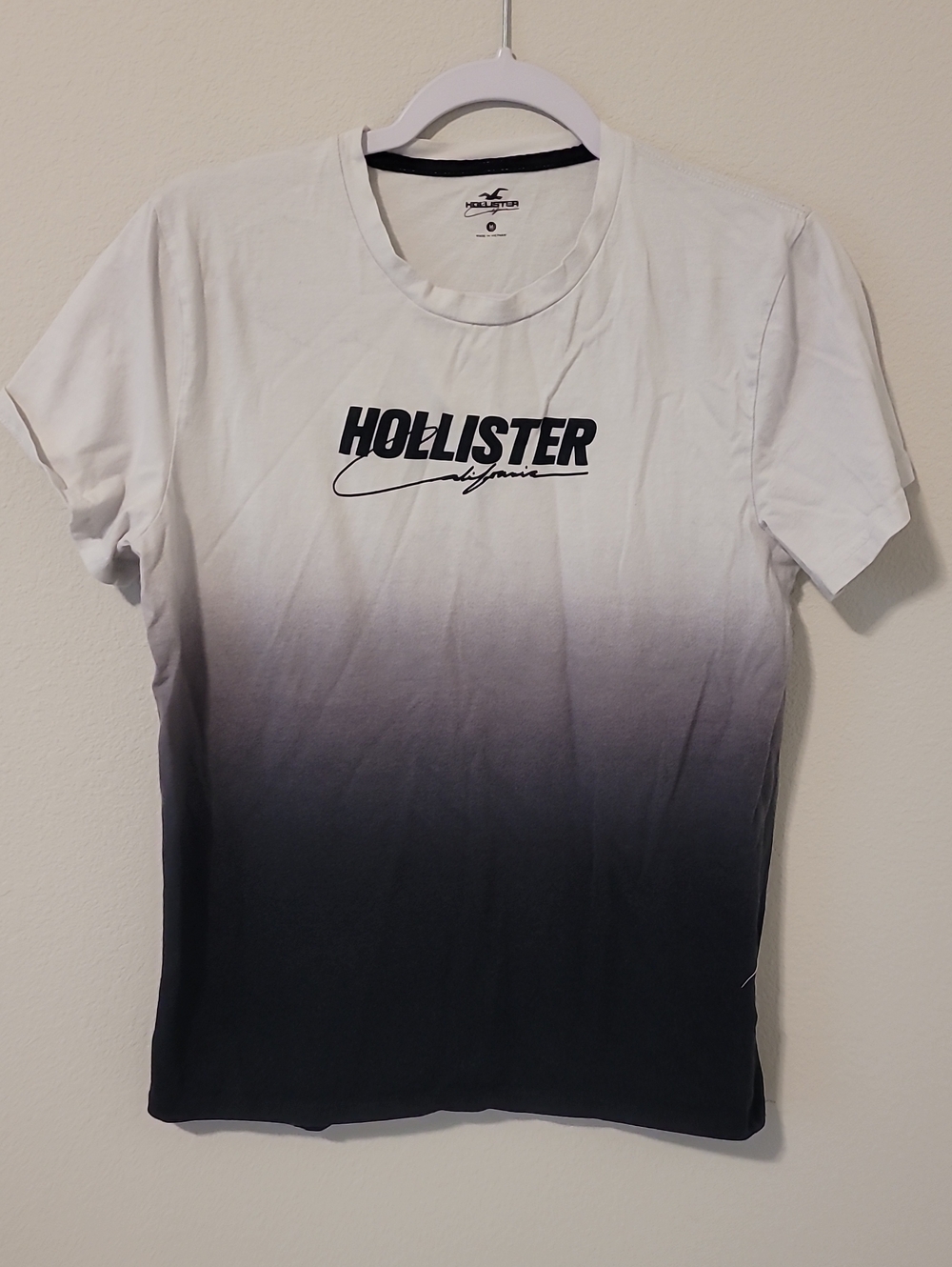 Hollister White-to-Black Ombre Logo Tee